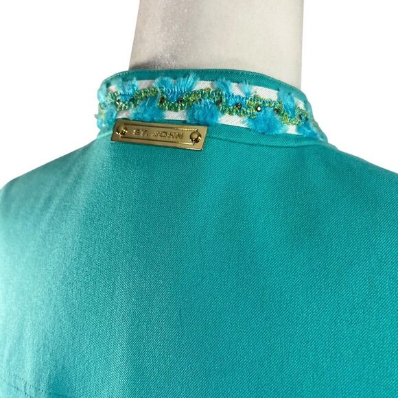 St. John's Sport Cotton Blend Teal Blue Button Up Jacket Embellished Detail Smal - Picture 6 of 11
